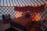 Beautiful Mongolian yurt interior at Florence Springs Glamping Village - luxury glamping near Tenby, Pembrokeshire, South West Wales
